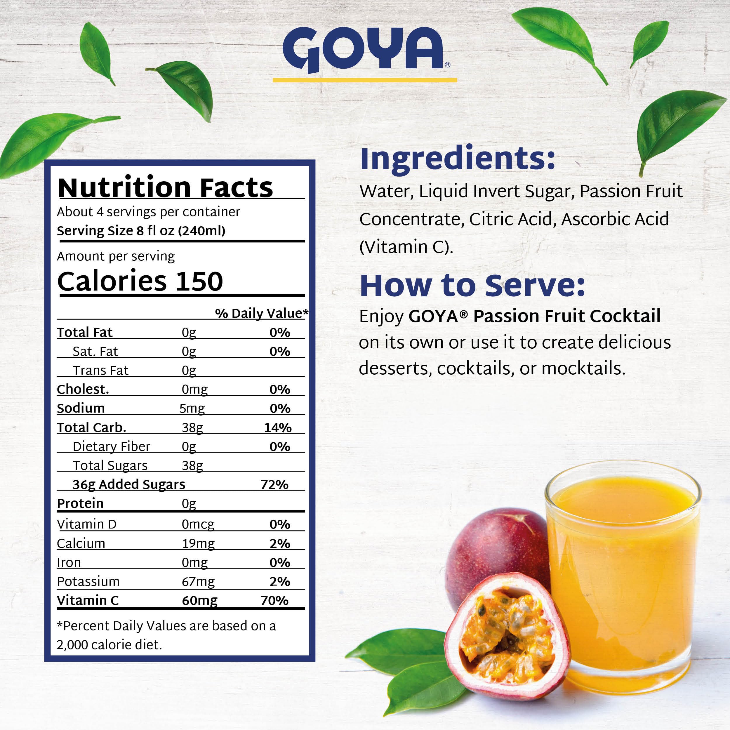 Goya passion fruit cocktail blended into smoothie offering fruity breakfast energy
