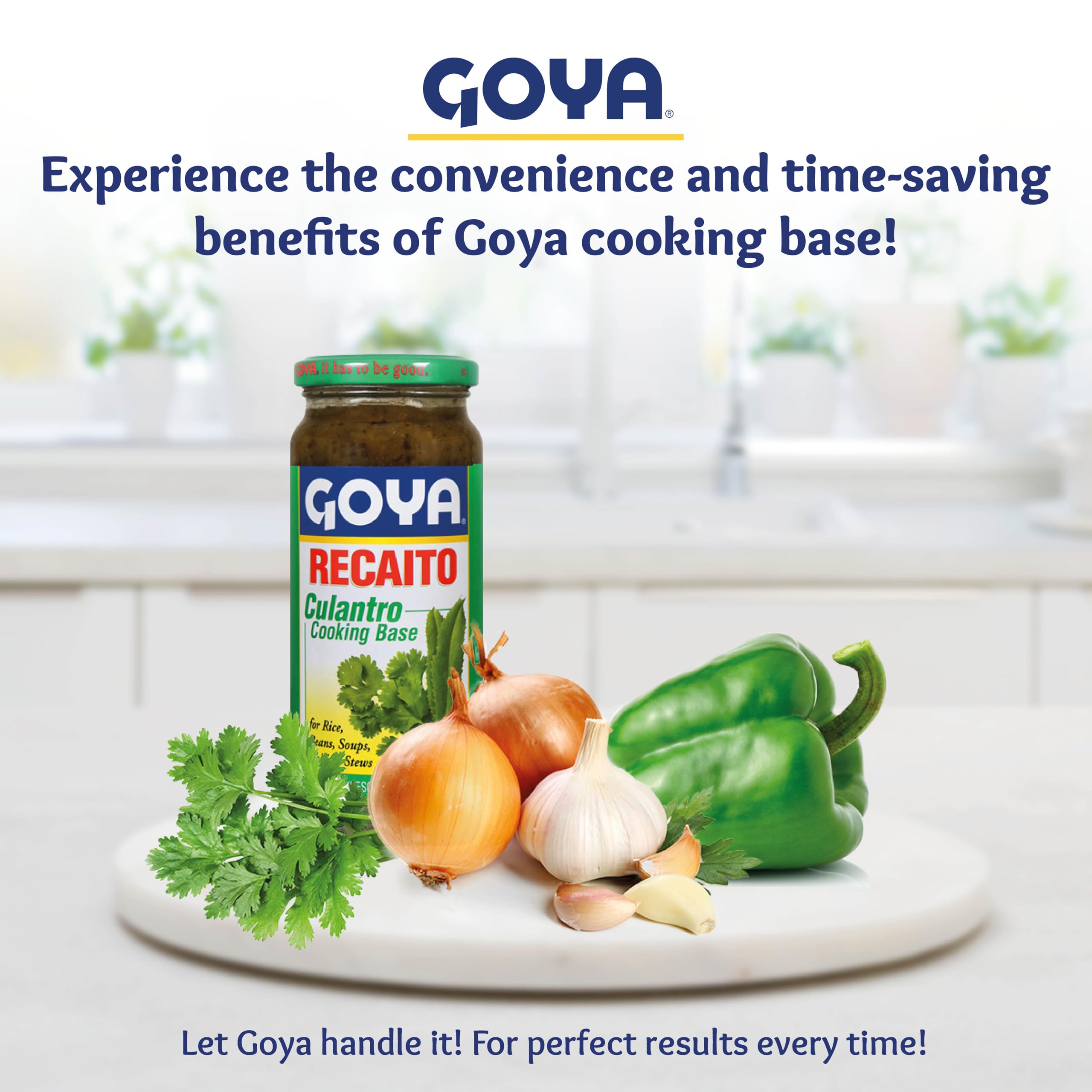 Goya Recaito ingredients close-up of cilantro and garlic showing fresh flavor