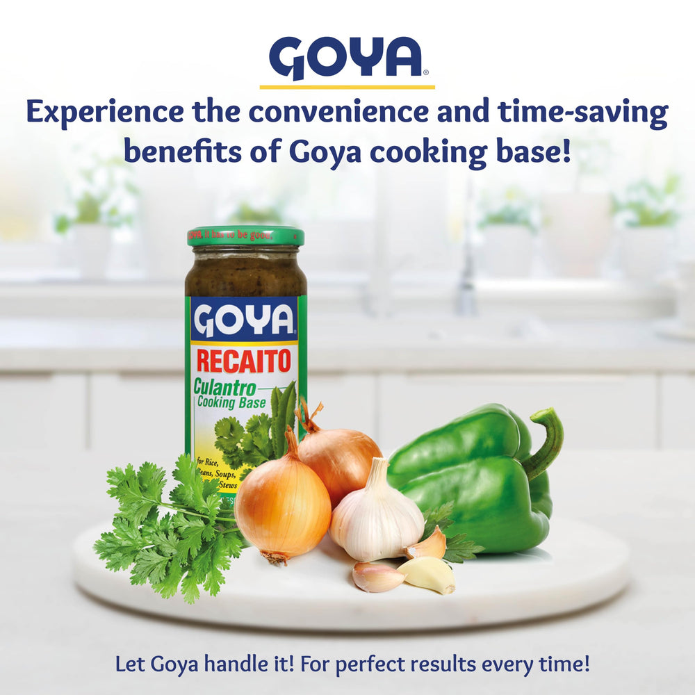 Goya Recaito ingredients close-up of cilantro and garlic showing fresh flavor
