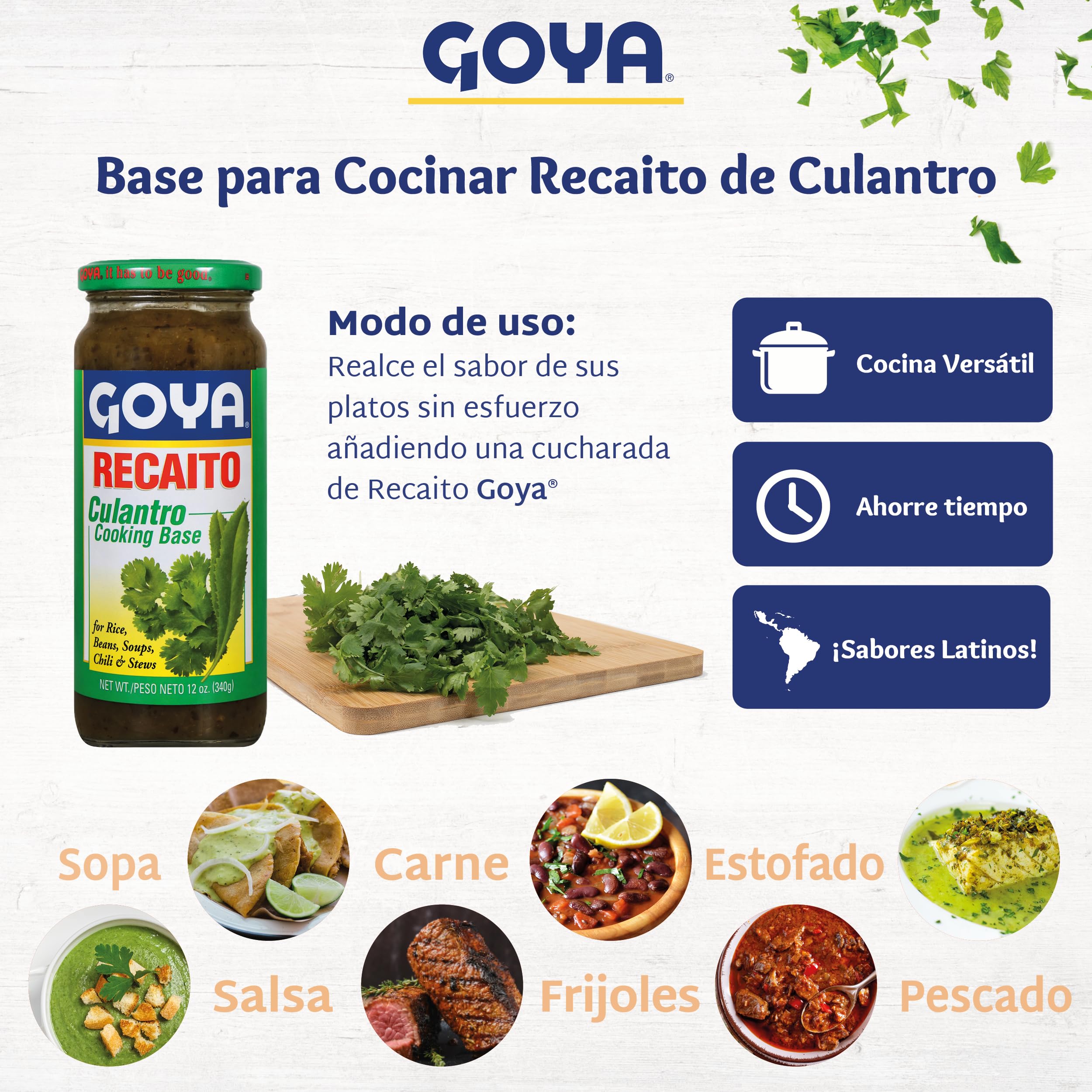 Goya Recaito spoon served on stew showing enriched savory finish