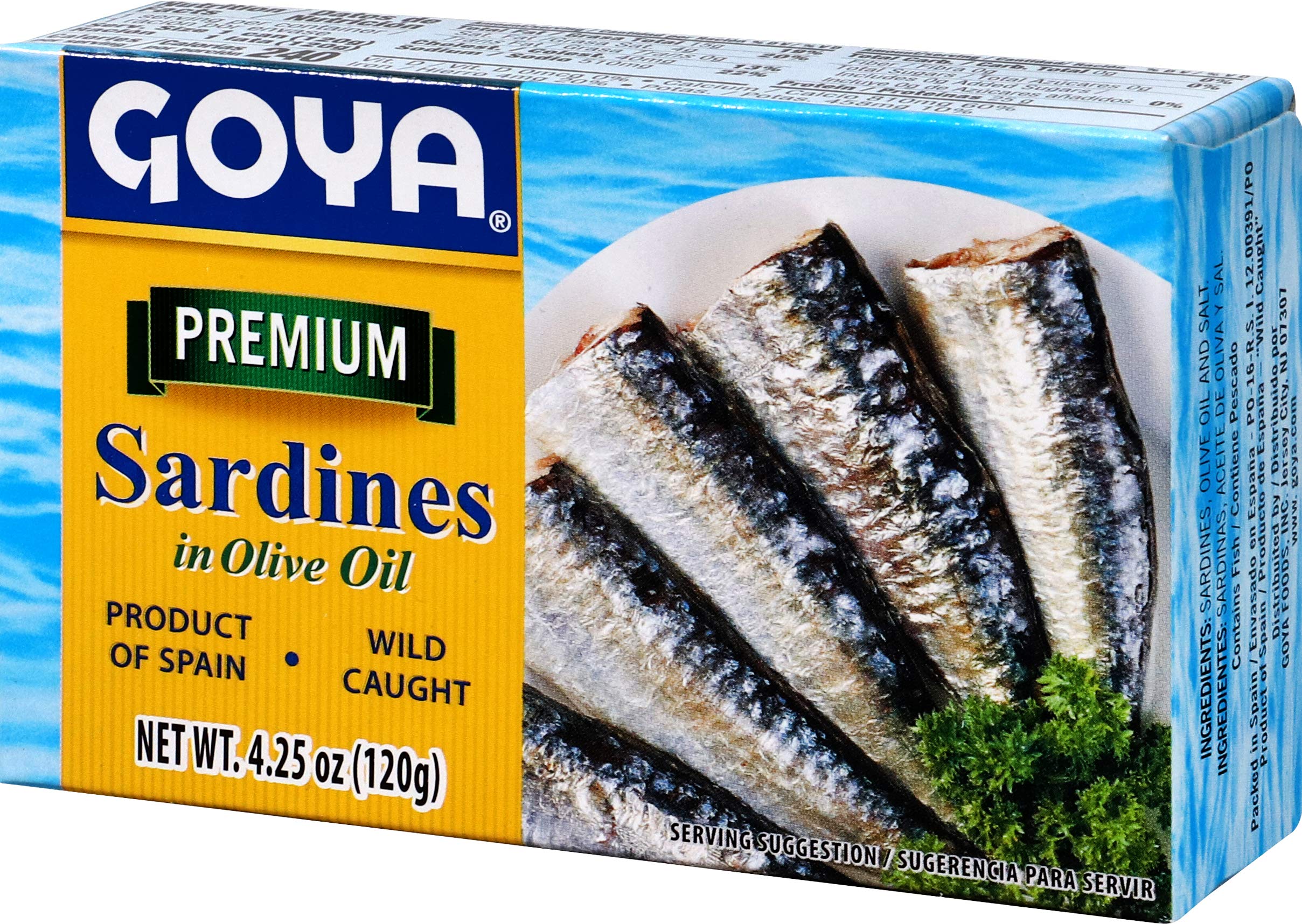 Goya open can revealing sardine fillets in olive oil, ready-to-eat benefit