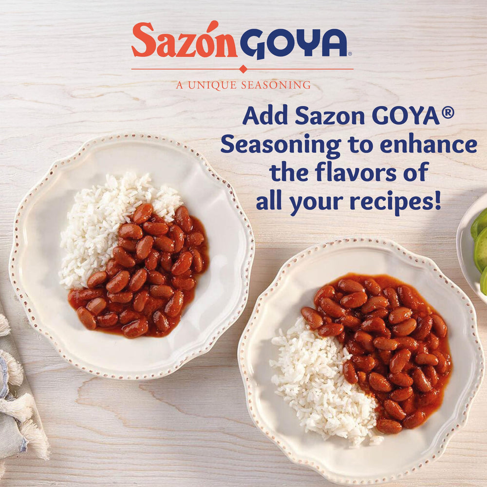 Open Goya packet displaying texture of spice mix for consistent flavoring