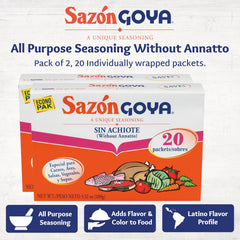 Close-up of Goya packet contents highlighting fine spice blend for even seasoning