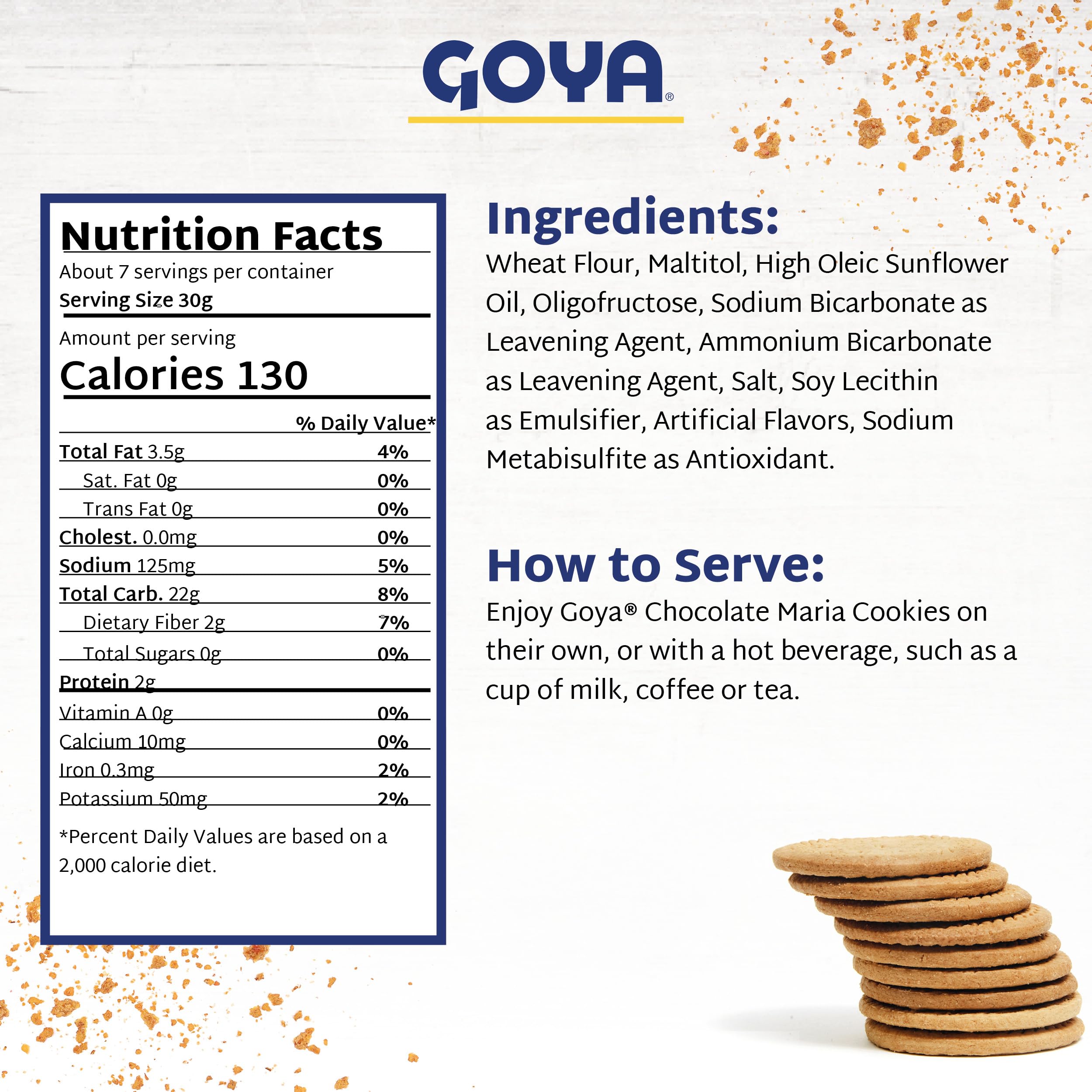 Goya stacked Maria cookies on a plate illustrating portion size and snack appeal