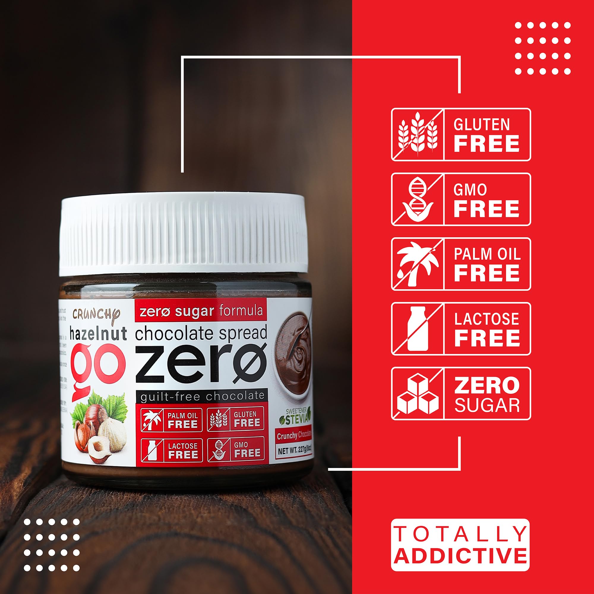 go zero open jar with spoonful heaped displaying crunchy texture and ready-to-use appeal