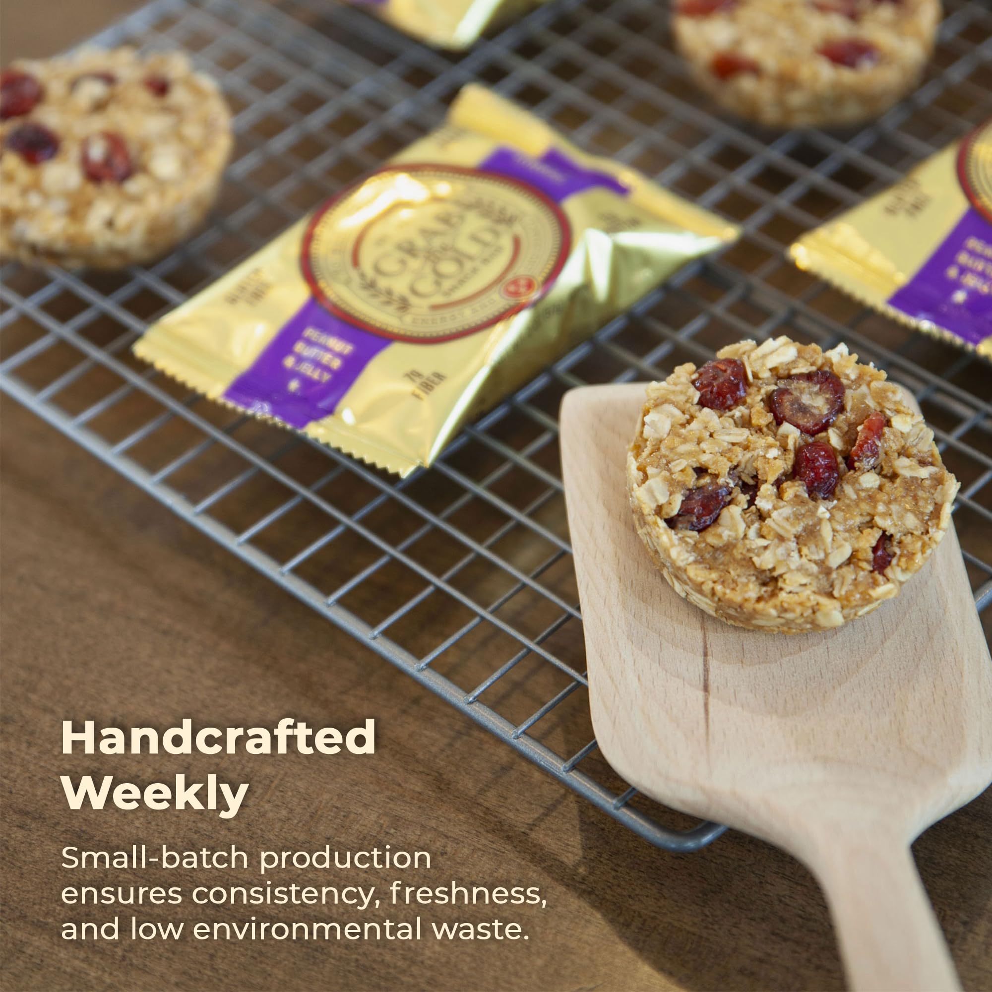 Grab The Gold bar held in hand to show actual size and portion control