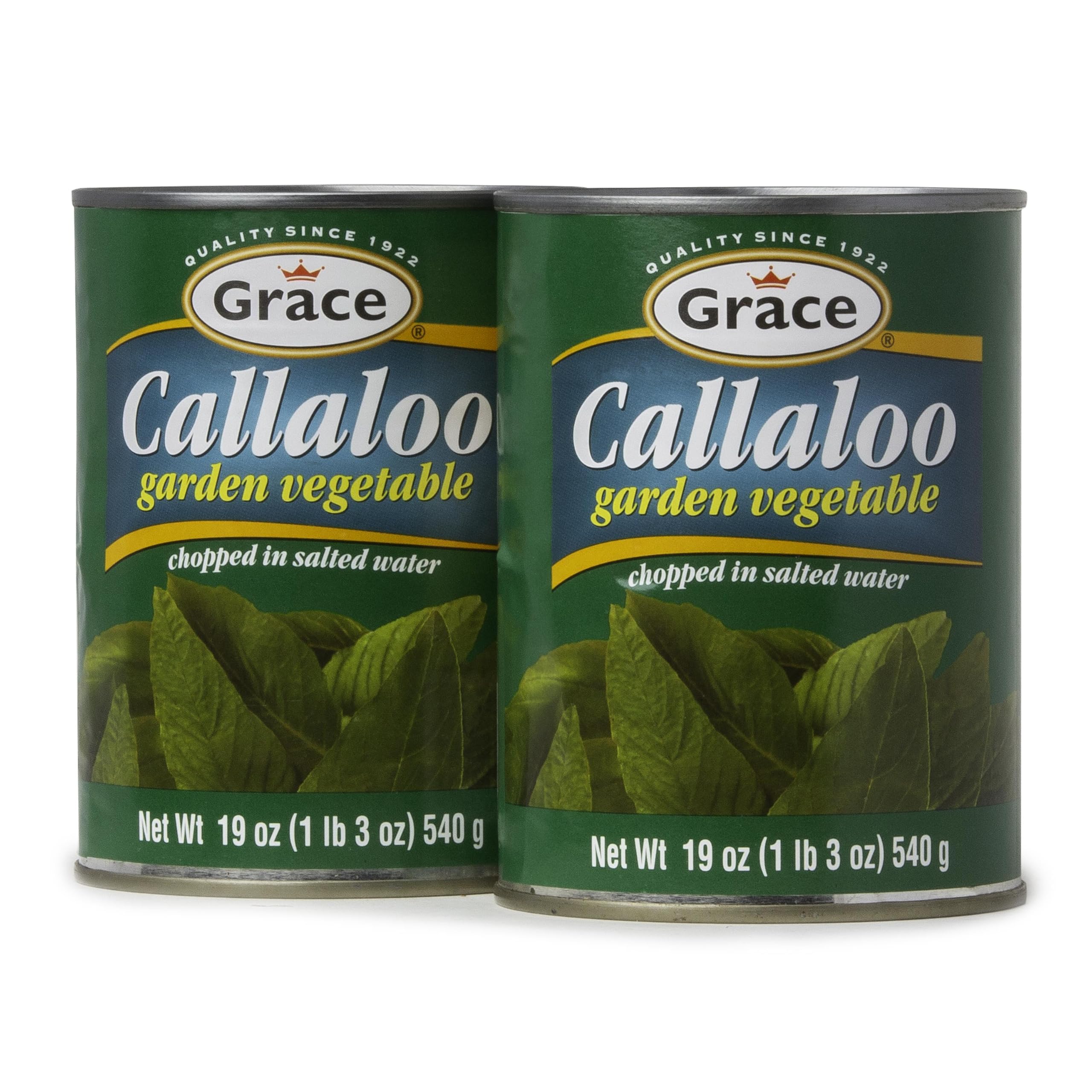 Grace callaloo front can showing label and serving suggestion for quick island meals