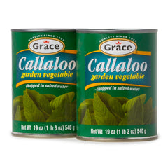 Grace callaloo front can showing label and serving suggestion for quick island meals