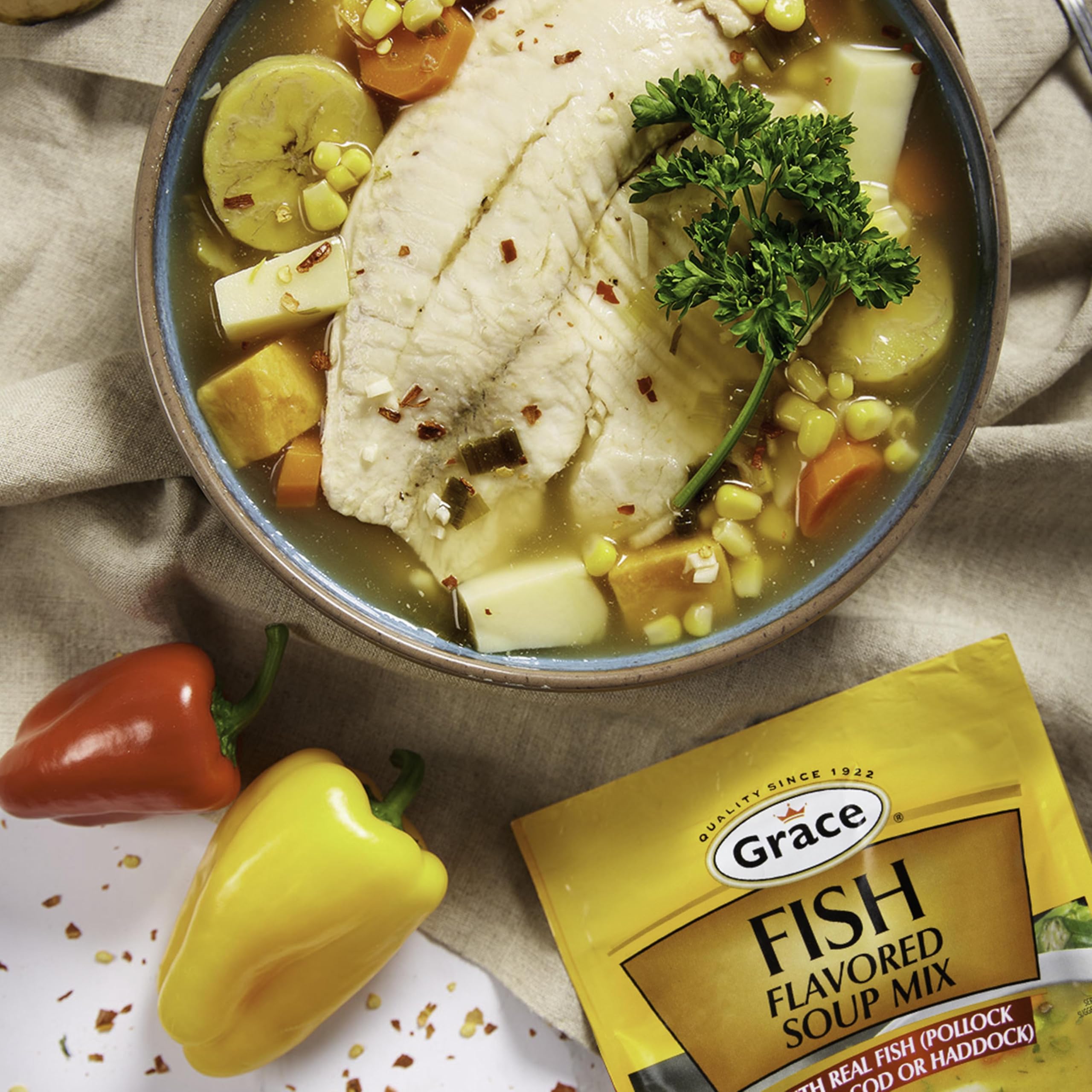 Grace powdered soup mix close-up texture, easy-to-dissolve base for fast meals