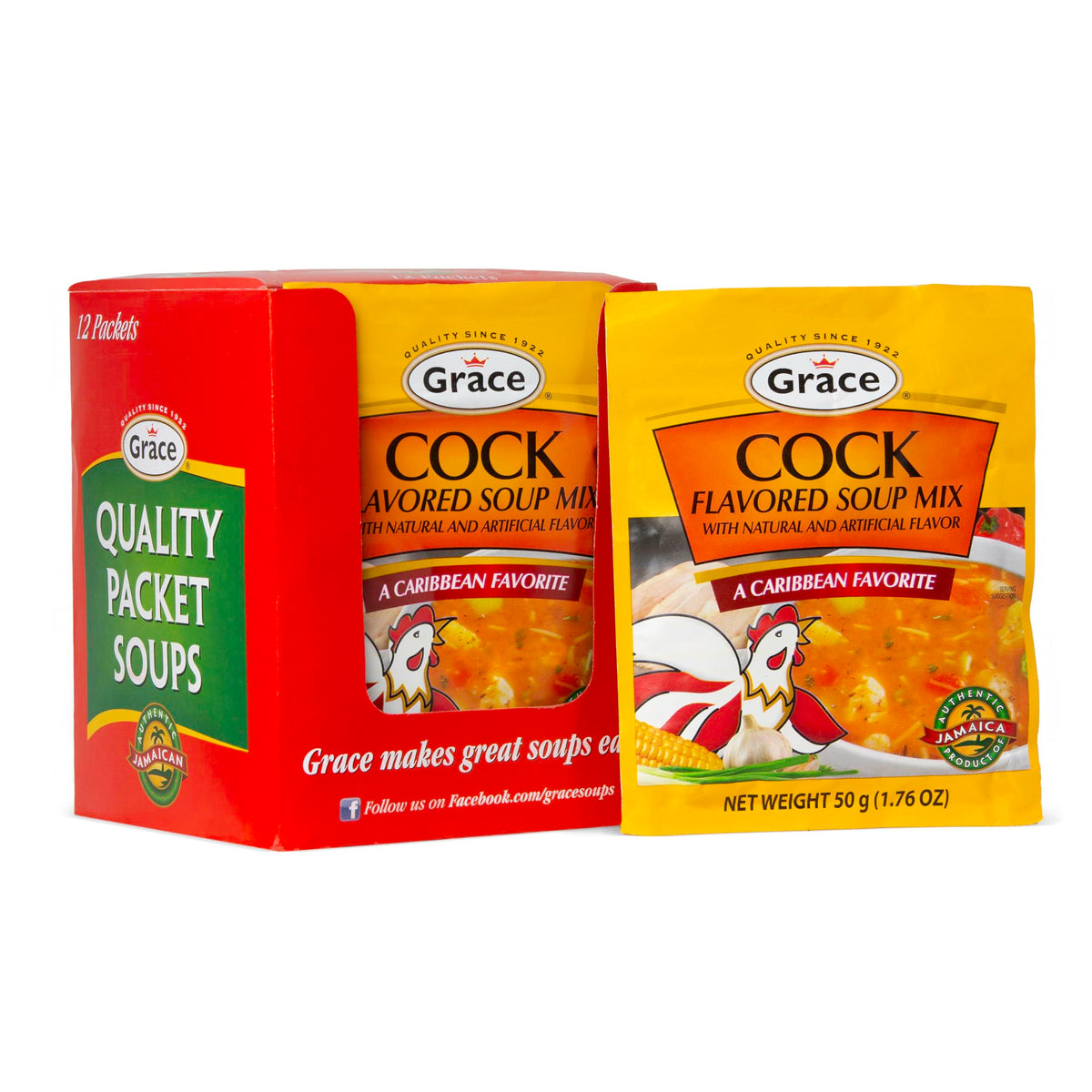Grace front packaging showing brand and bold Jamaican soup flavor benefit