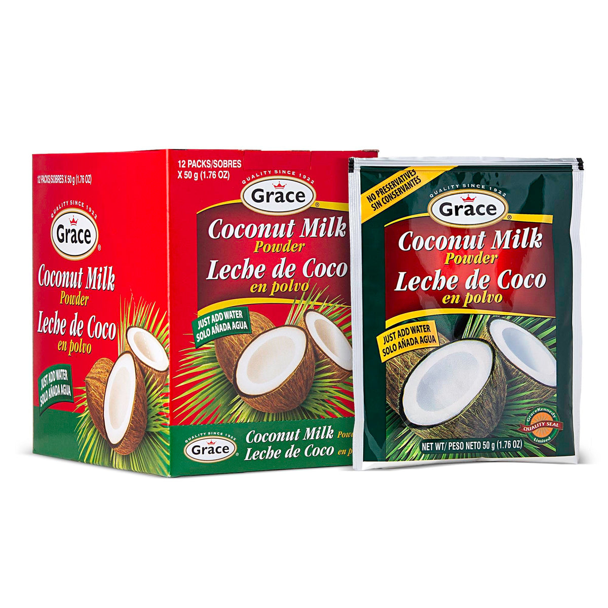 Grace front packaging showing 12-pack sachets and easy pantry storage benefit