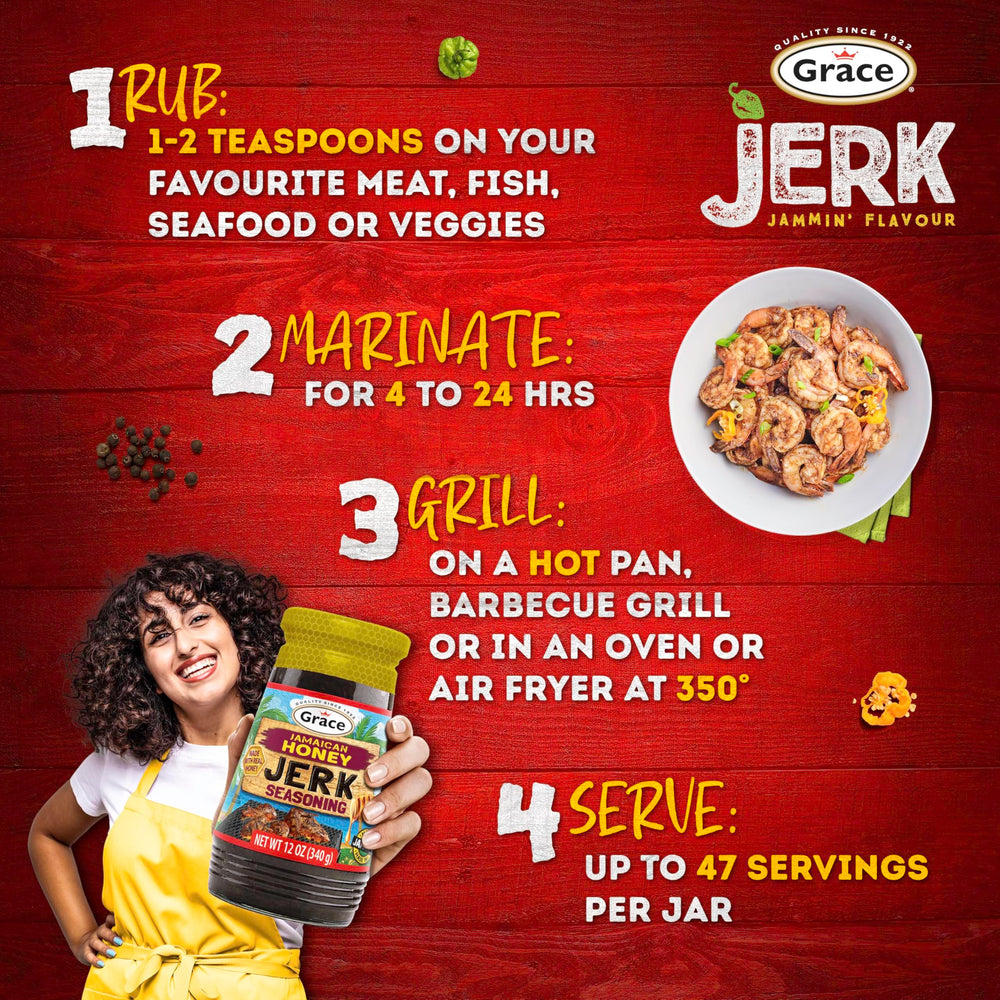 Lifestyle kitchen scene with Grace seasoning beside prepared dishes, suggests everyday use