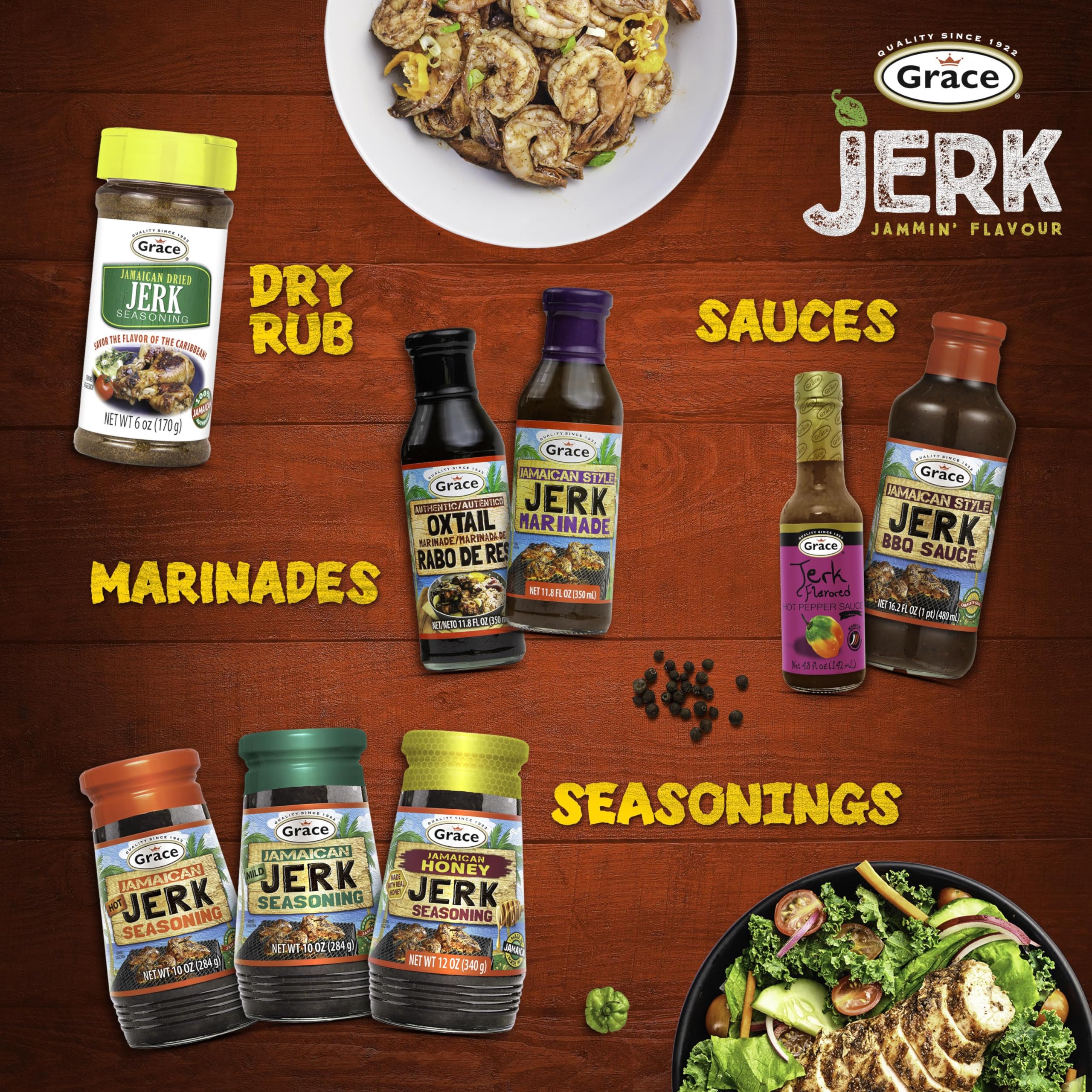 Label close-up on Grace jar displaying ingredients and authentic Jamaican origin