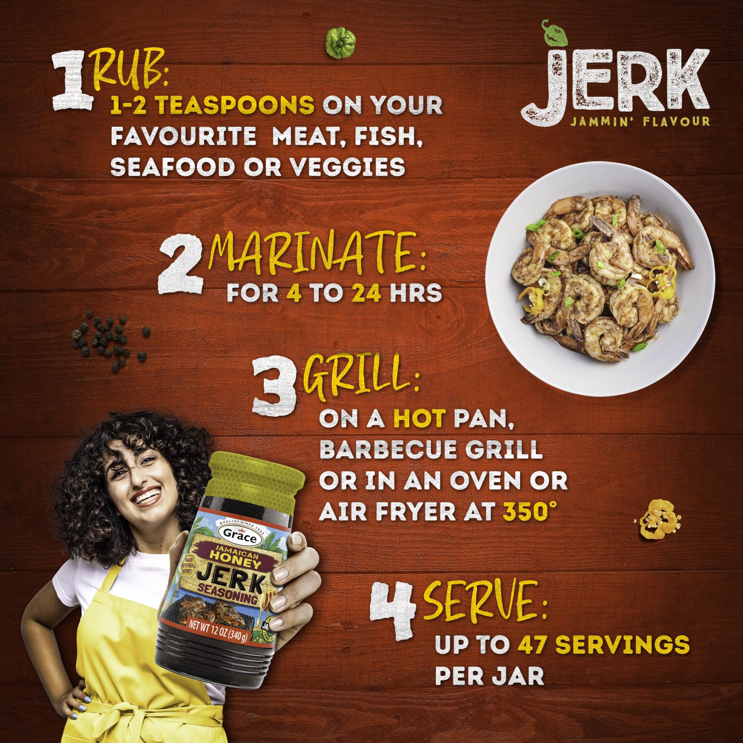 Grilled chicken brushed with Grace honey jerk seasoning for caramelized finish