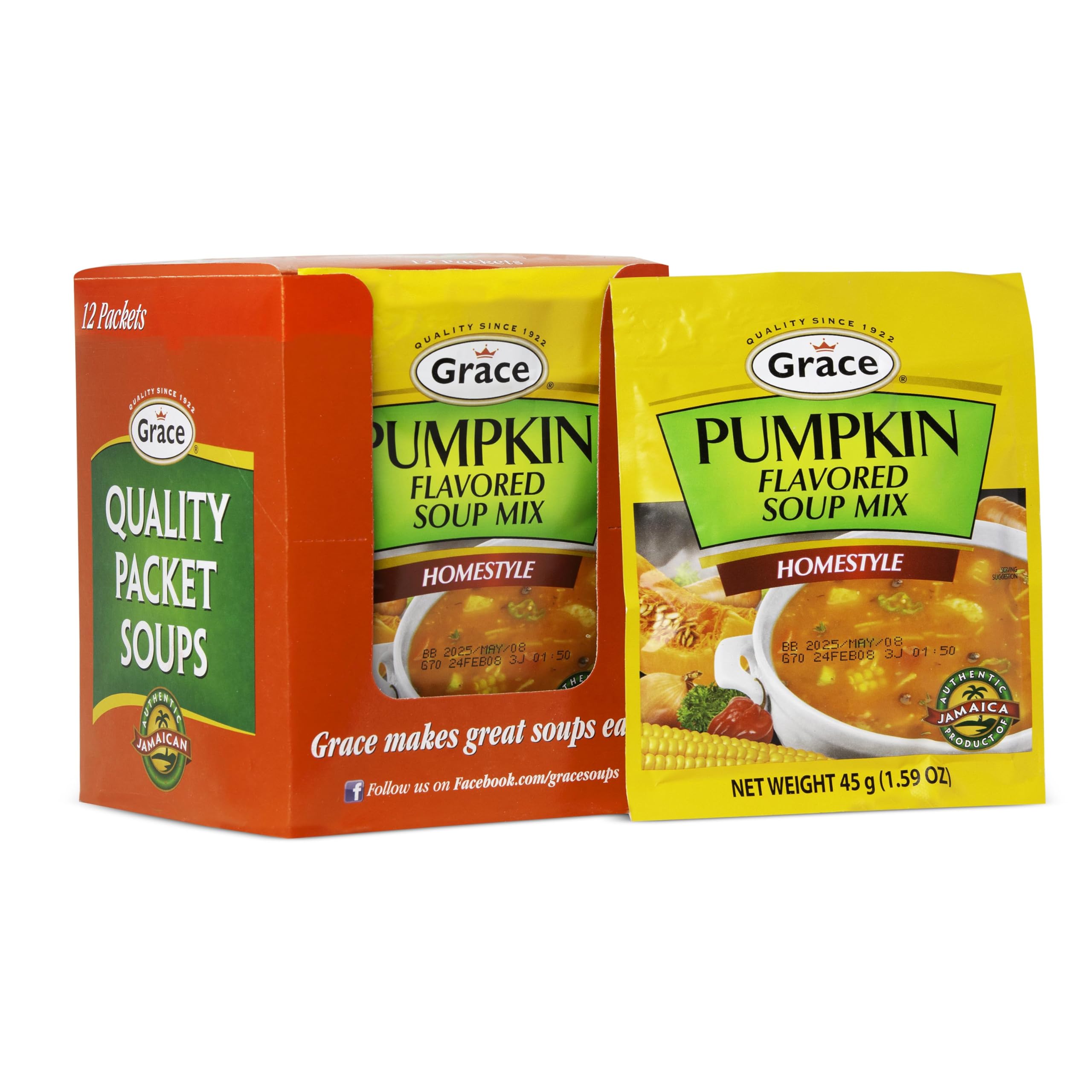 Grace front packaging showing 12-pack and Jamaican pumpkin flavor, highlights convenience