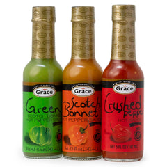 Grace yellow scotch bonnet bottle front showing bright fruity flavor benefit