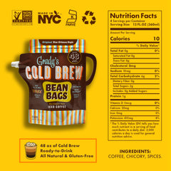 Close-up of Grady's Cold Brew single-use bean bag displaying texture and brewing simplicity