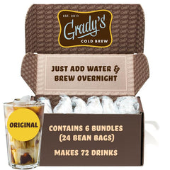 Grady's Cold Brew front packaging showing six bundles and branding for easy storage
