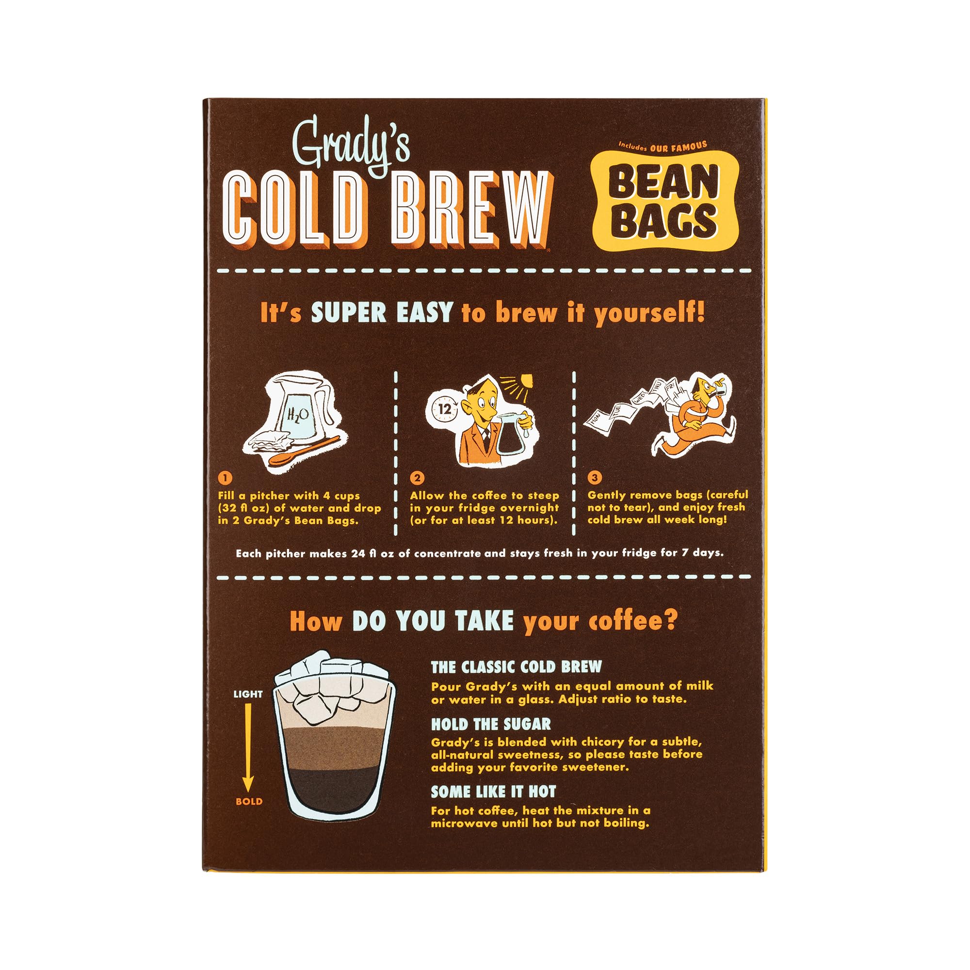 Iced coffee made with Grady's in a glass, bold chilled serving