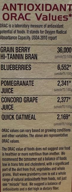 Grain Berry nutrition and ingredients label, showing fiber content and no artificial colors