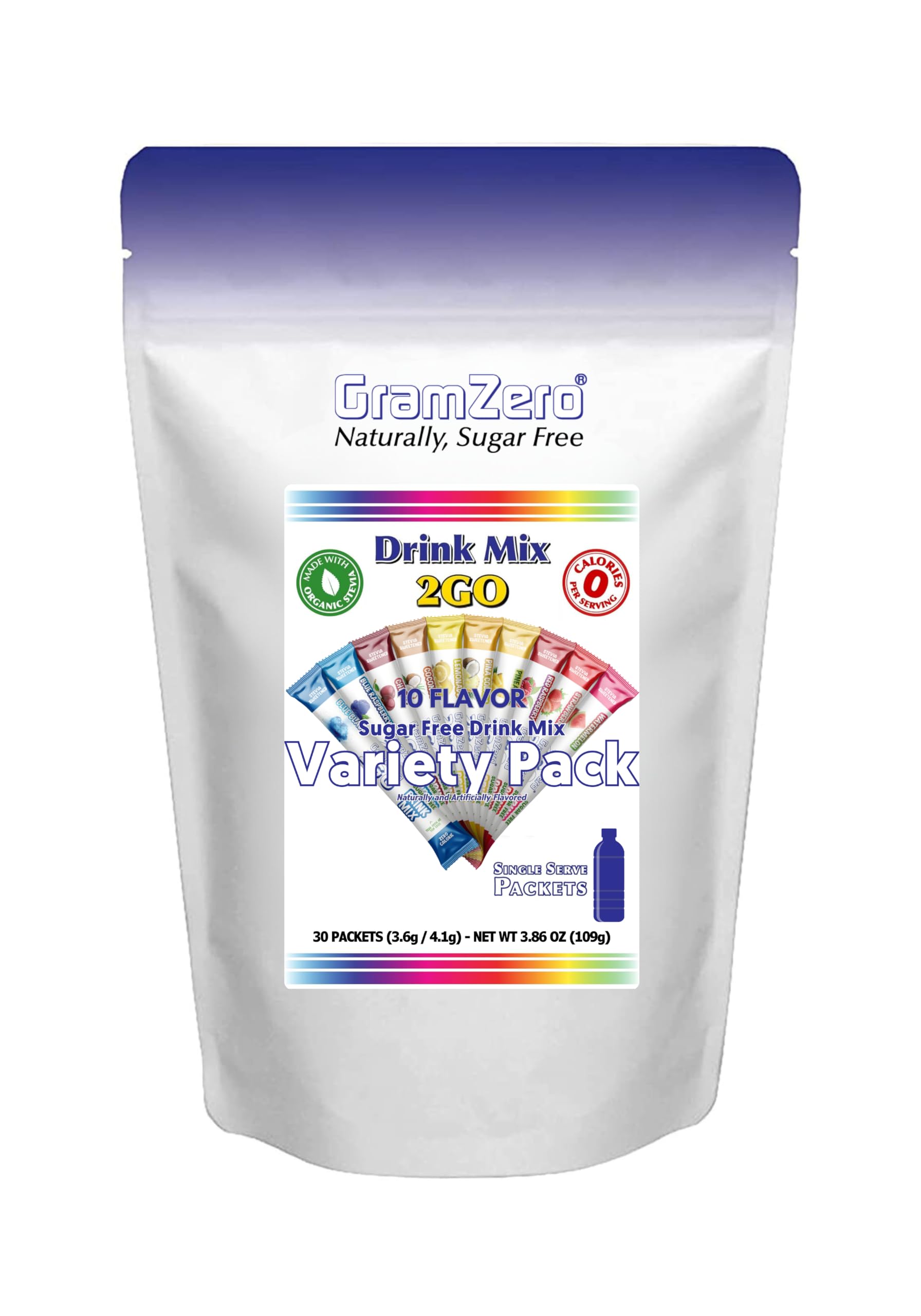GramZero variety pack front view showing colorful stick boxes and benefits