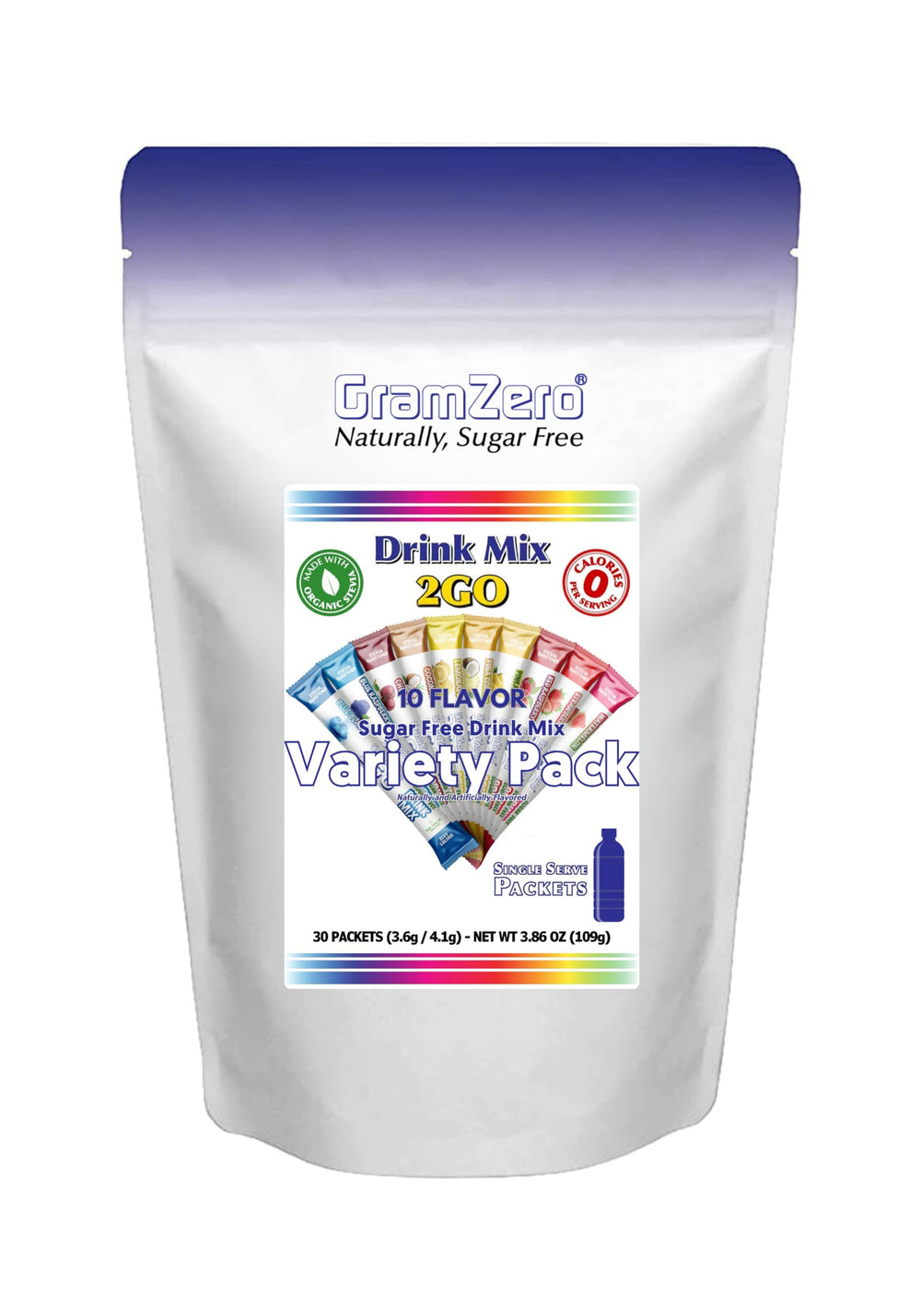 GramZero variety pack front view showing colorful stick boxes and benefits