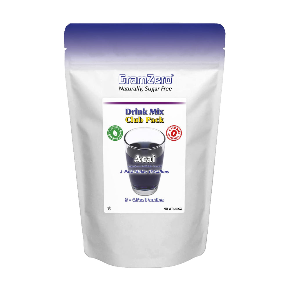 GramZero acai front packaging showing master pouch and inner pouches with product benefits