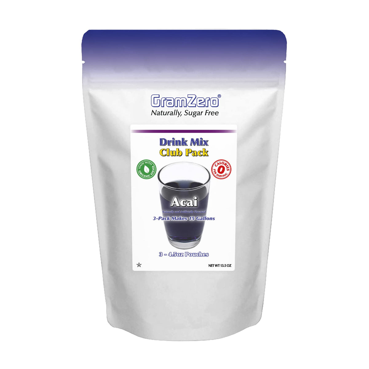 GramZero acai front packaging showing master pouch and inner pouches with product benefits