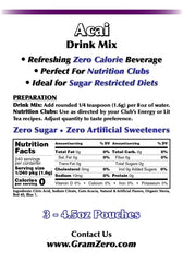 Glass of prepared GramZero acai drink over ice demonstrating refreshing zero-calorie beverage
