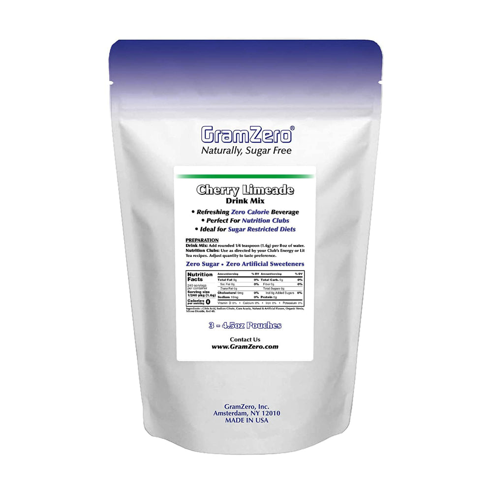 GramZero pouch beside an 8oz glass showing serving yield and portion size