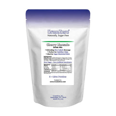 GramZero pouch beside an 8oz glass showing serving yield and portion size