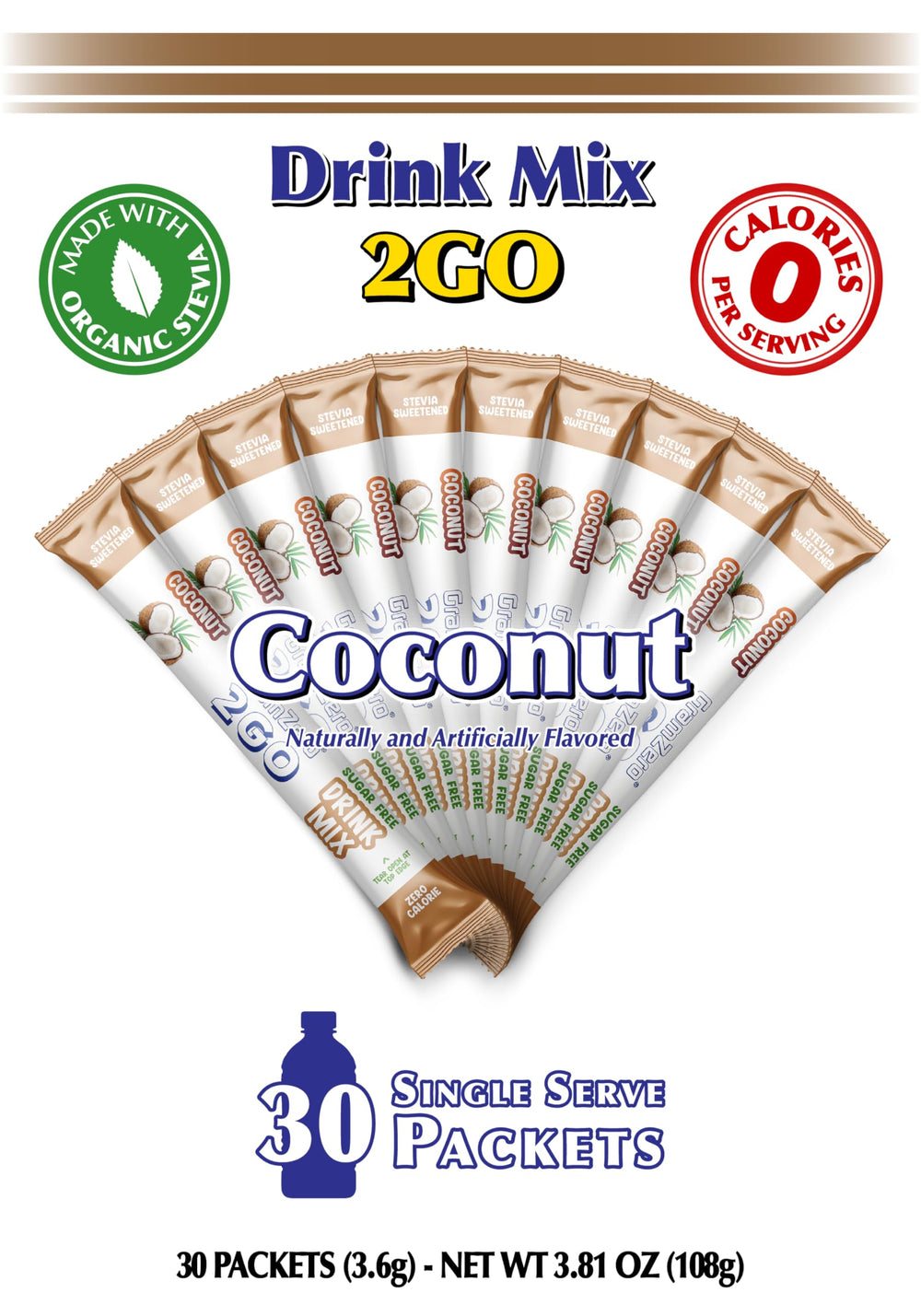 GramZero coconut stick close-up revealing powder texture and single-serve portion benefit