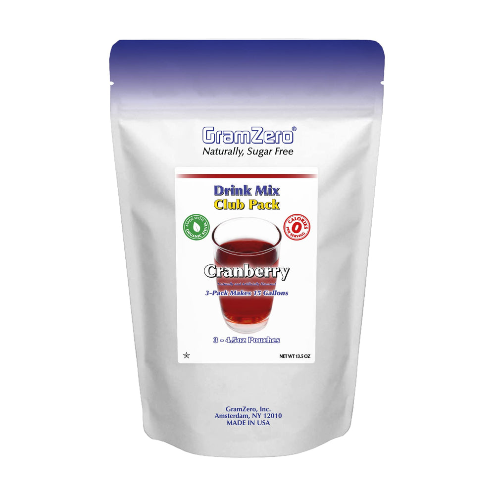 GramZero front packaging showing cranberry flavor and zero-calorie benefit