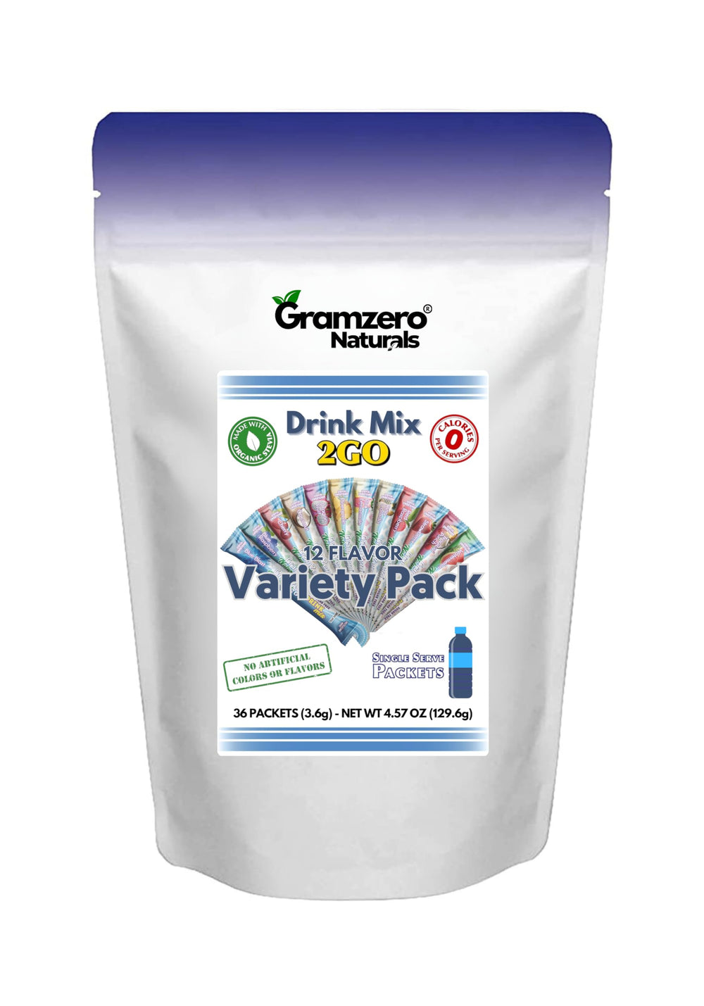 GramZero front packaging showing 2GO sticks and variety pack benefit