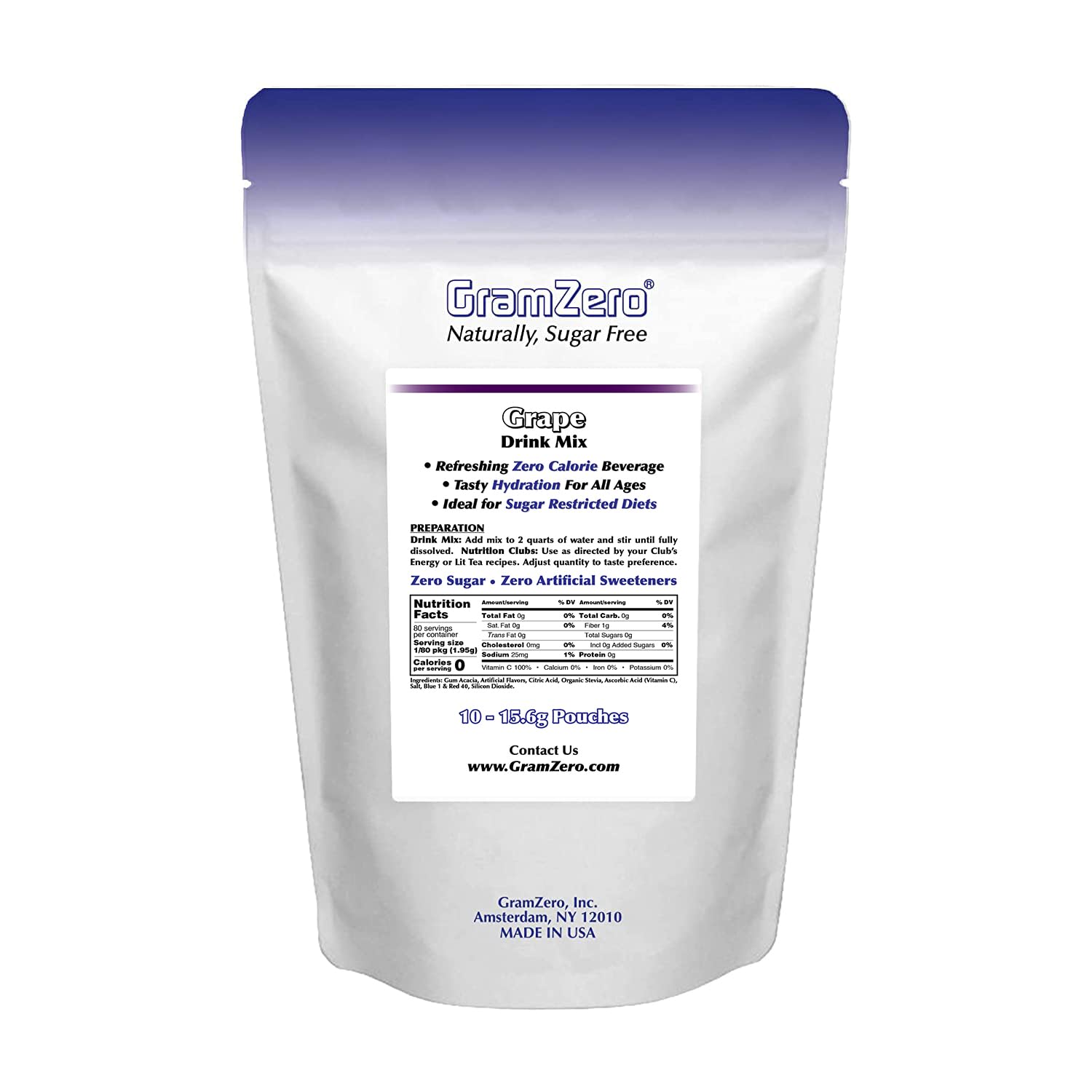 GramZero grape powder closeup with stevia leaf, natural sweetener benefit