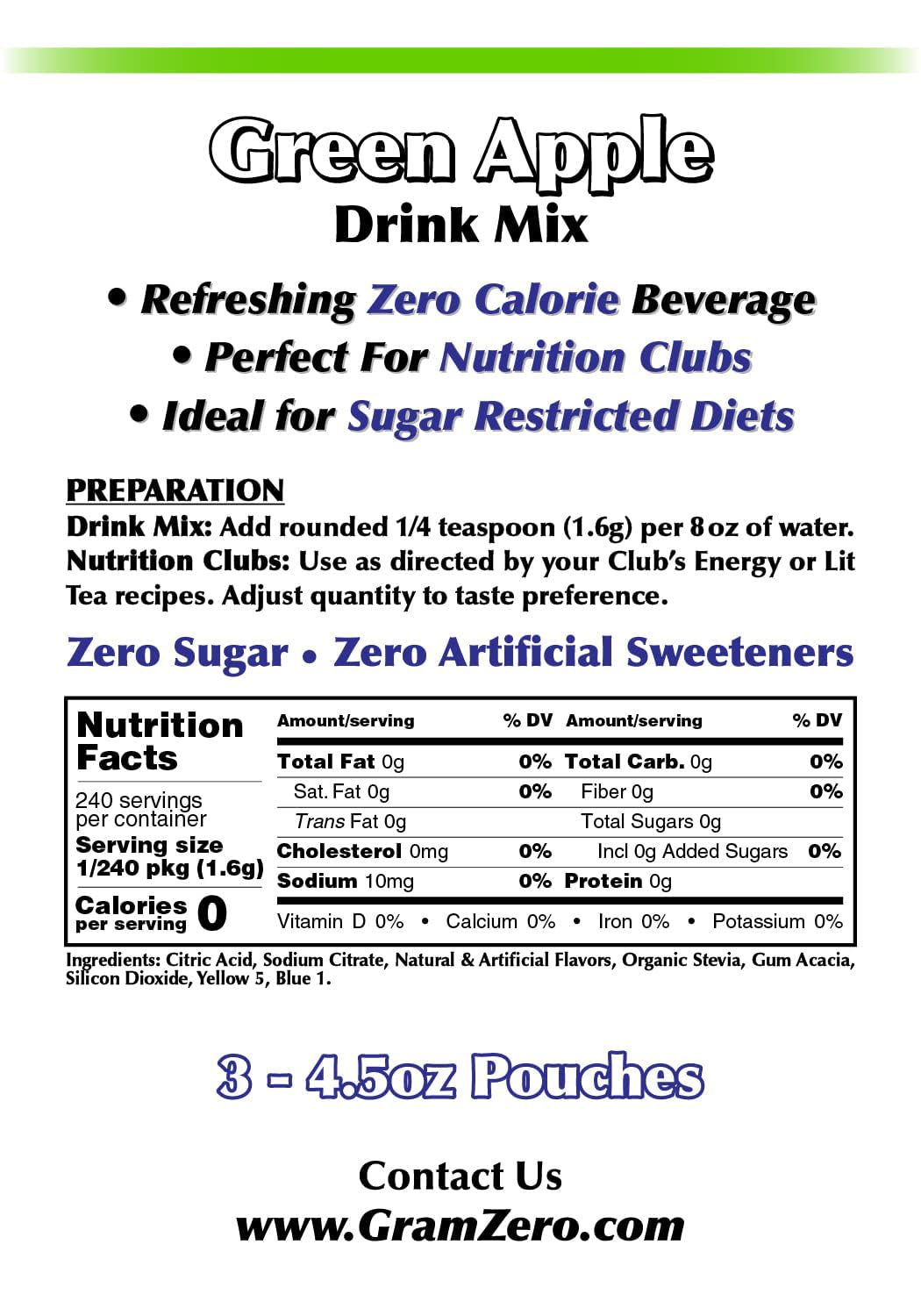 GramZero mixed in glass with ice demonstrating clear green apple flavor refreshment