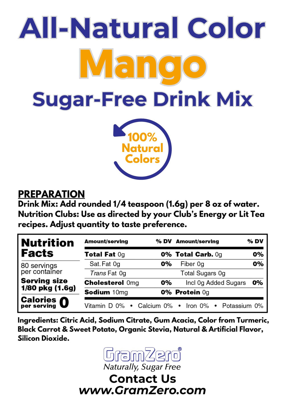 GramZero mango powder close-up texture showing fine mixability benefit
