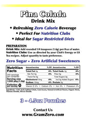 GramZero mixed pina colada drink poured over ice, refreshing zero-calorie beverage