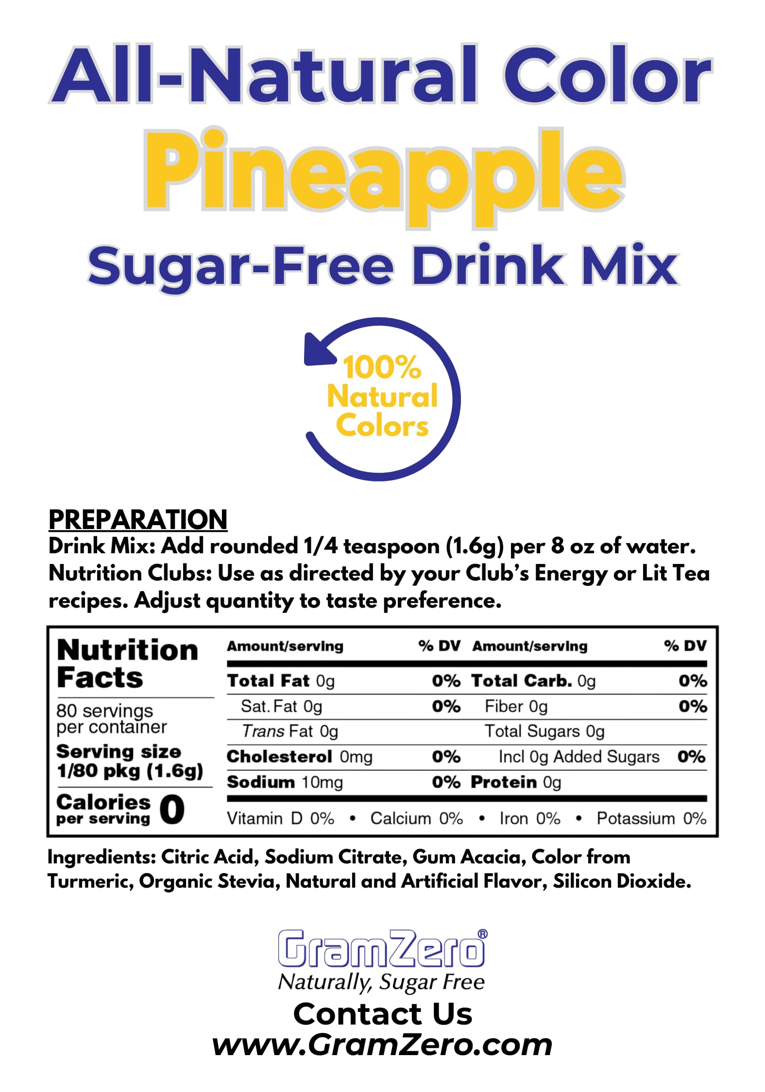 GramZero pineapple powder close-up displaying fine texture for fast dissolving benefit