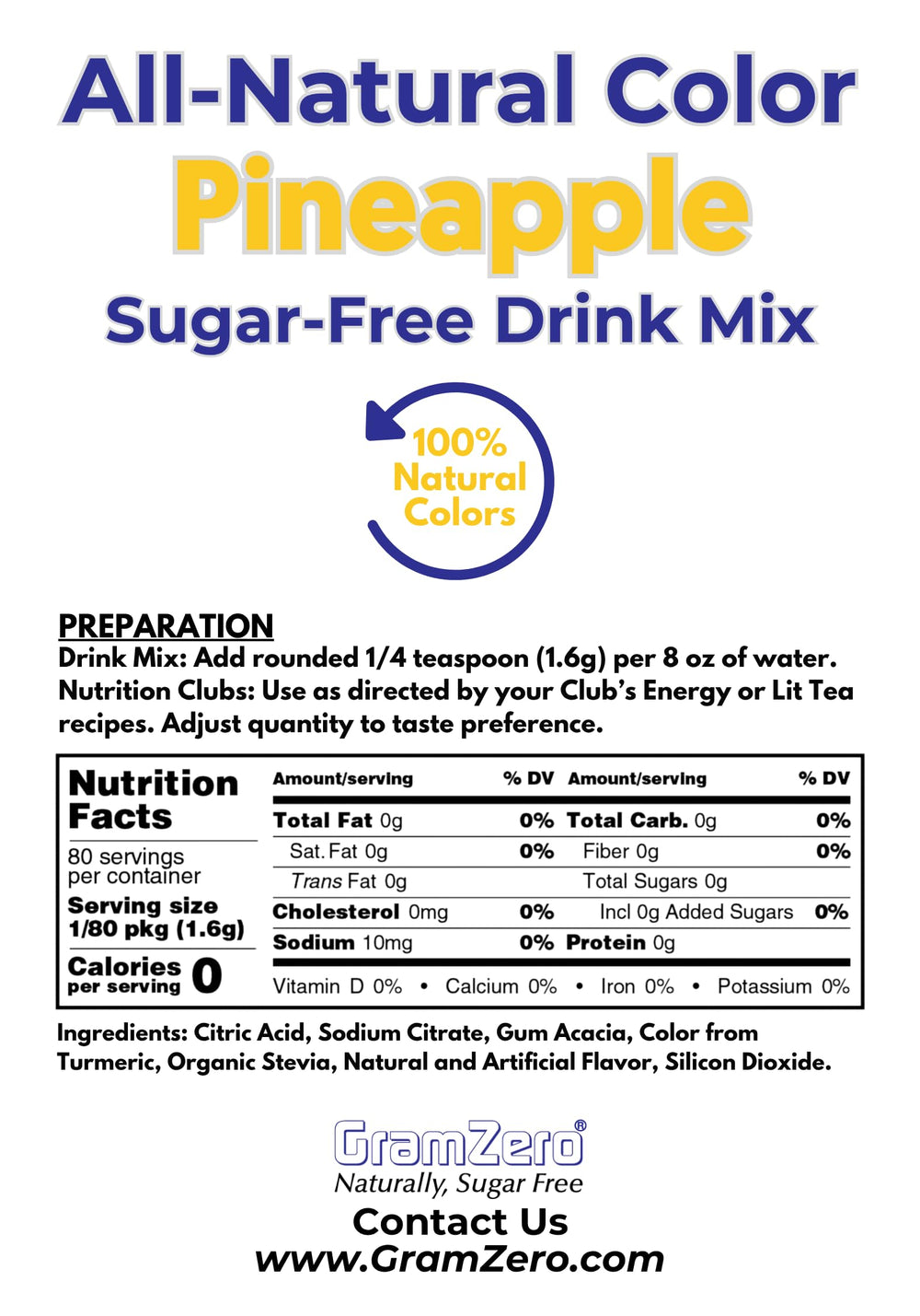 GramZero pineapple powder close-up displaying fine texture for fast dissolving benefit