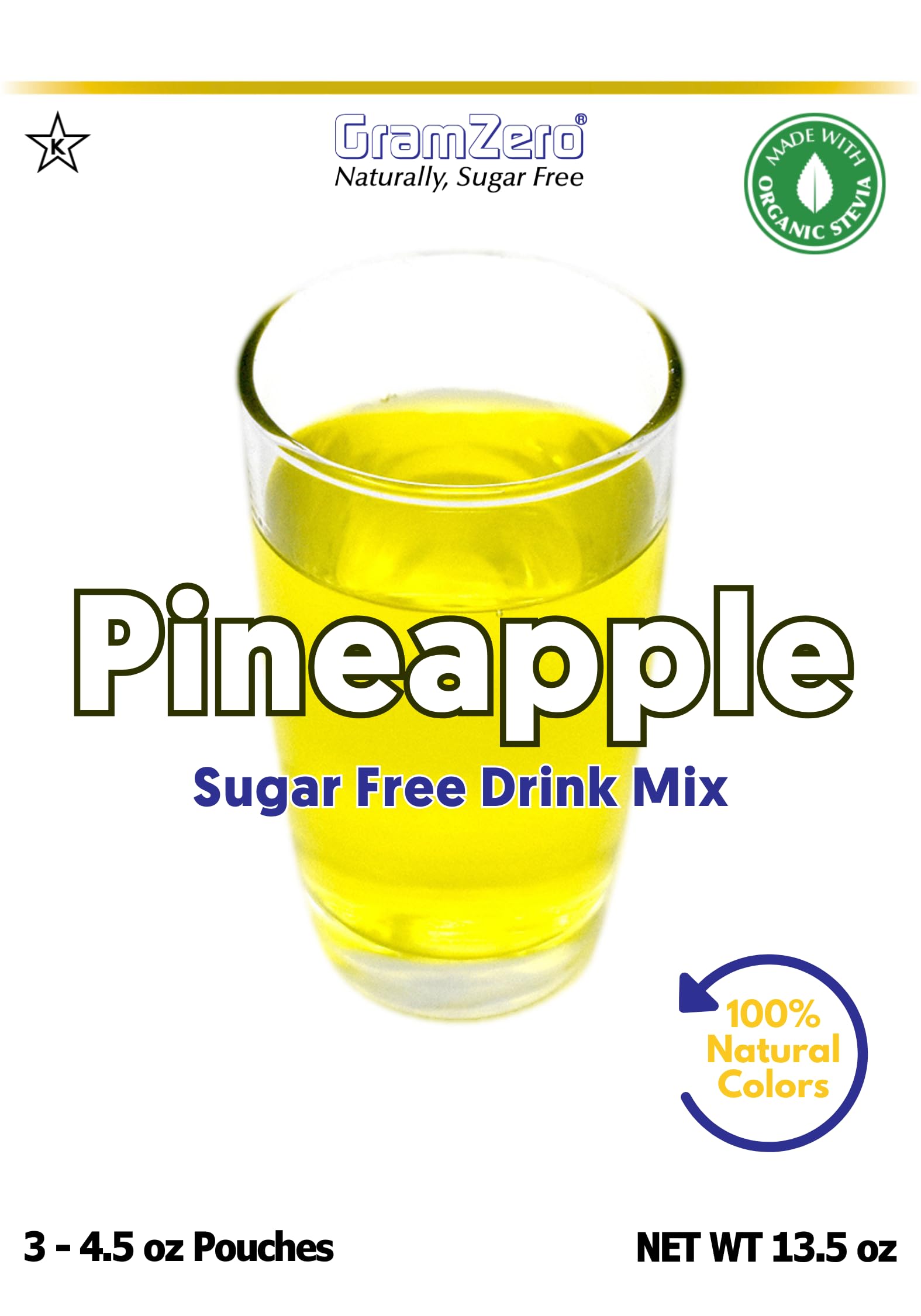 GramZero pineapple mixed in a glass of water demonstrating vibrant color and refreshing taste