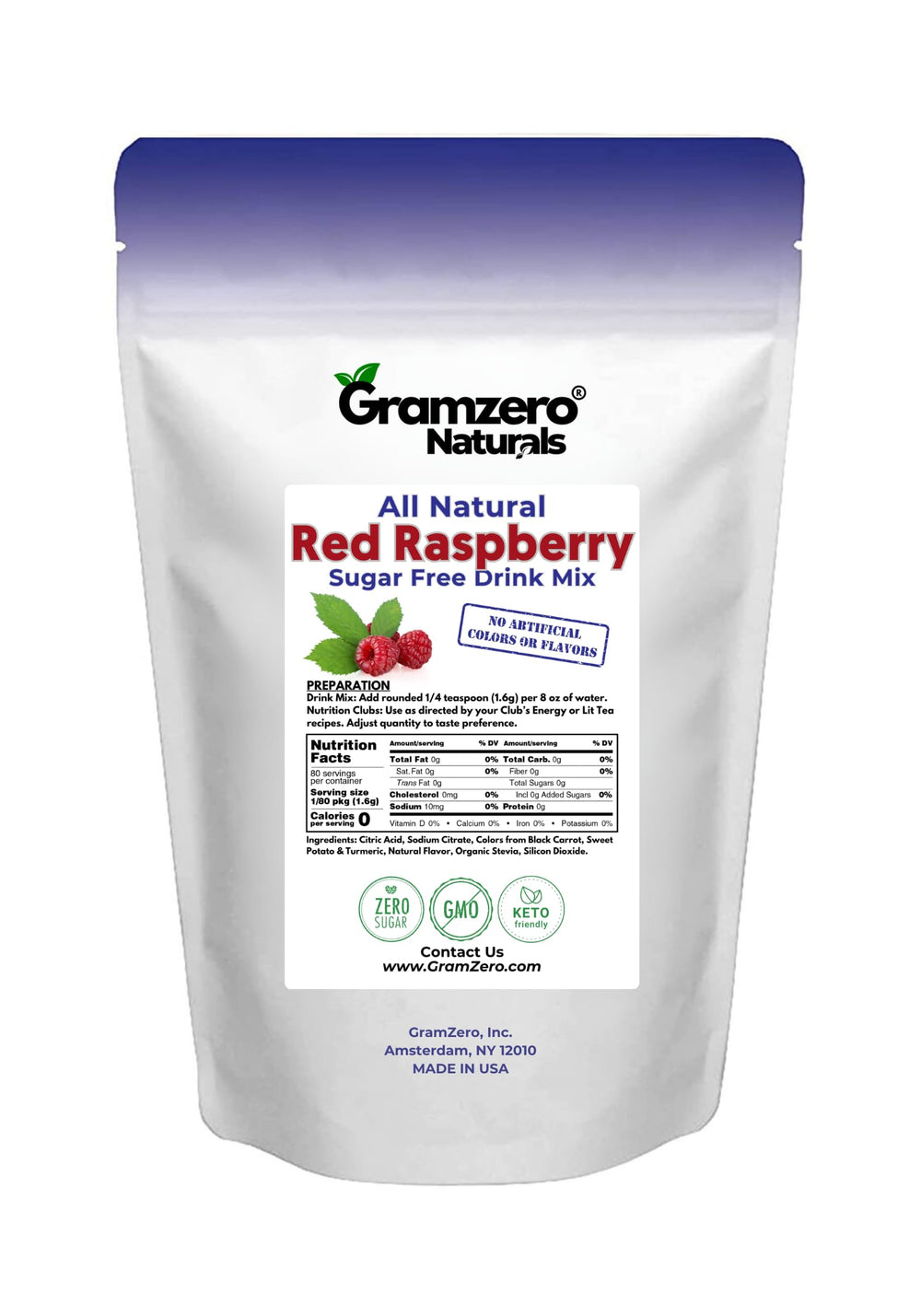 GramZero pouch beside measuring spoon showing serving size and container scale