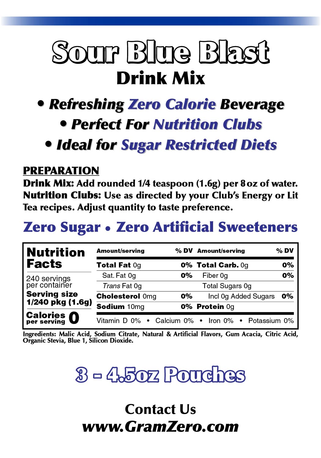 GramZero prepared blue drink in glass demonstrating vibrant flavor
