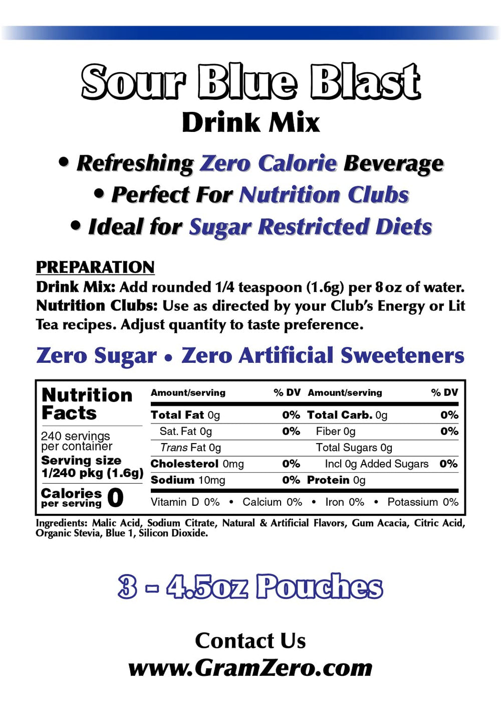 GramZero prepared blue drink in glass demonstrating vibrant flavor
