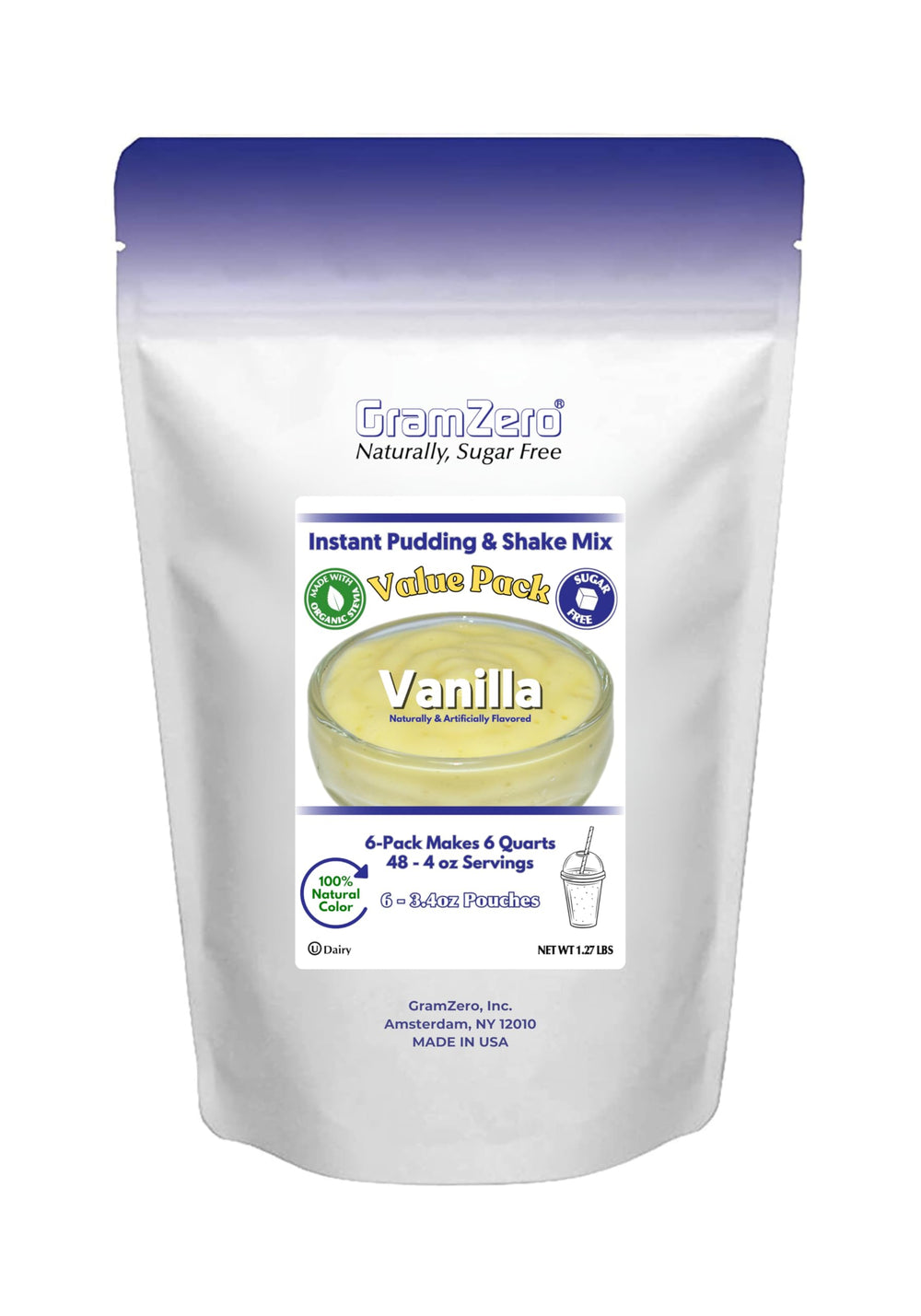 GramZero front packaging showing the 6‑pack pouch and label, clear low‑sugar benefit