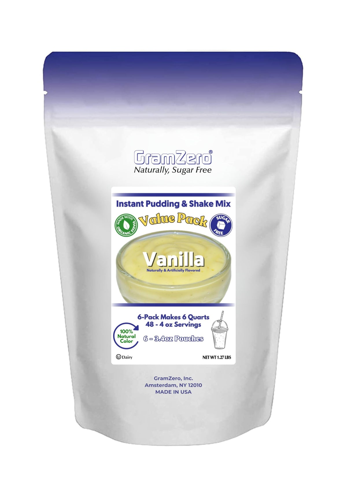 GramZero front packaging showing the 6‑pack pouch and label, clear low‑sugar benefit
