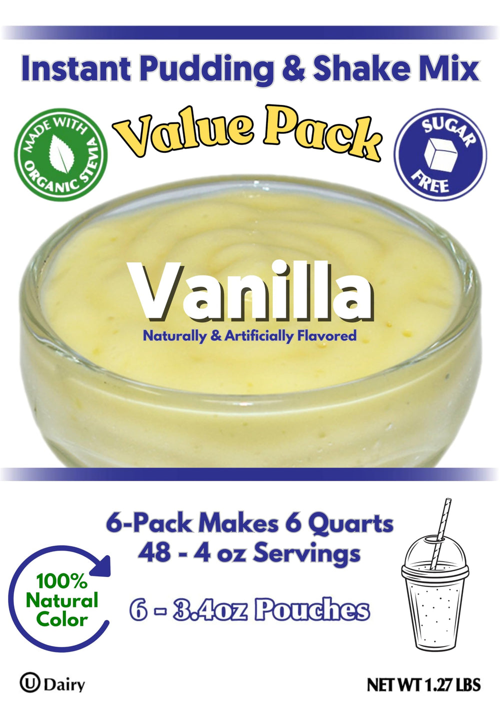 GramZero creamy vanilla pudding close up texture, highlights smooth low‑calorie dessert