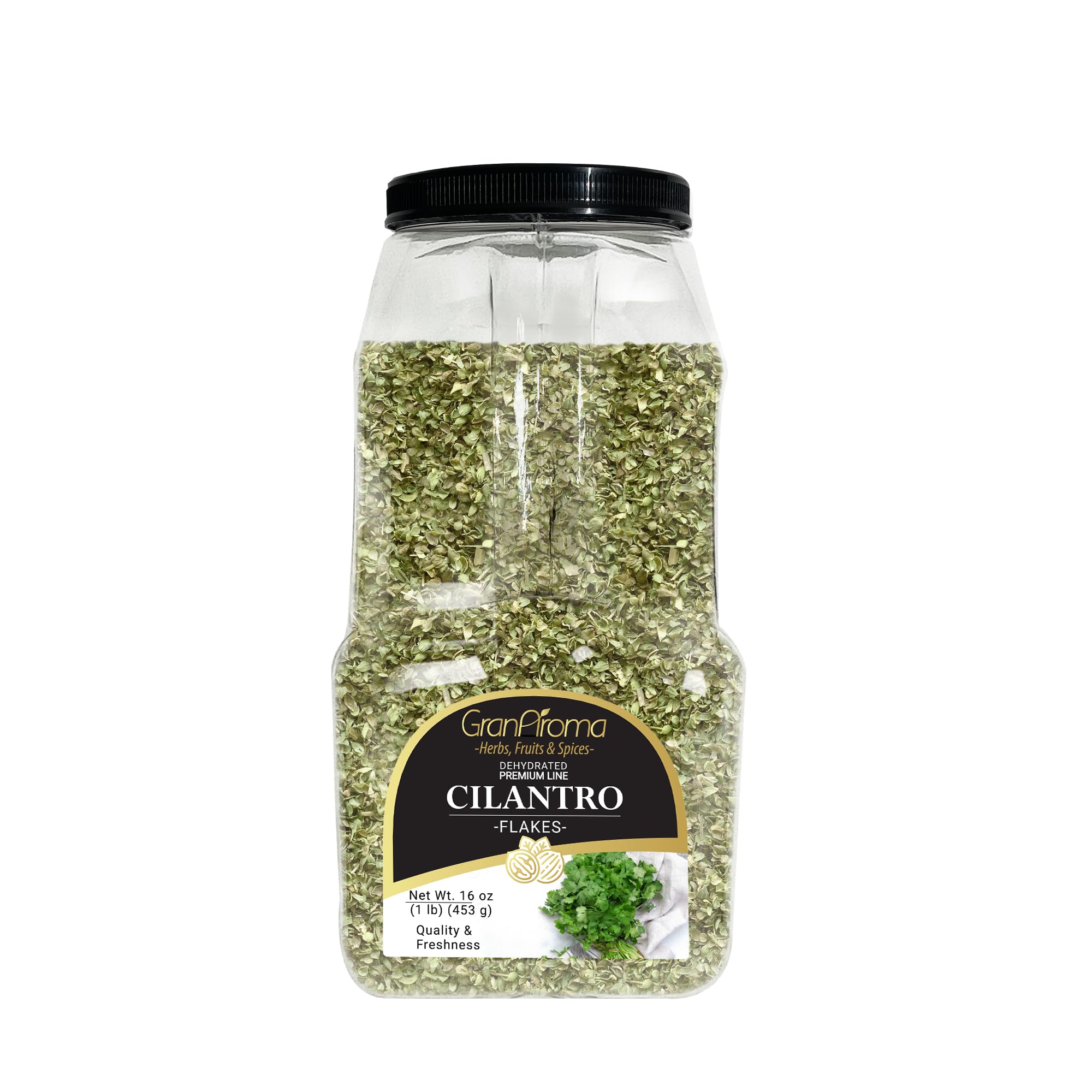 GranAroma front packaging showing 1 lb shaker jar and label benefit