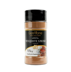GranAroma jar front view showing label and bold mesquite seasoning benefit