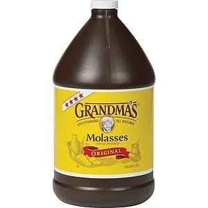 Grandma's molasses front jug showing label and rich syrup, ideal for baking